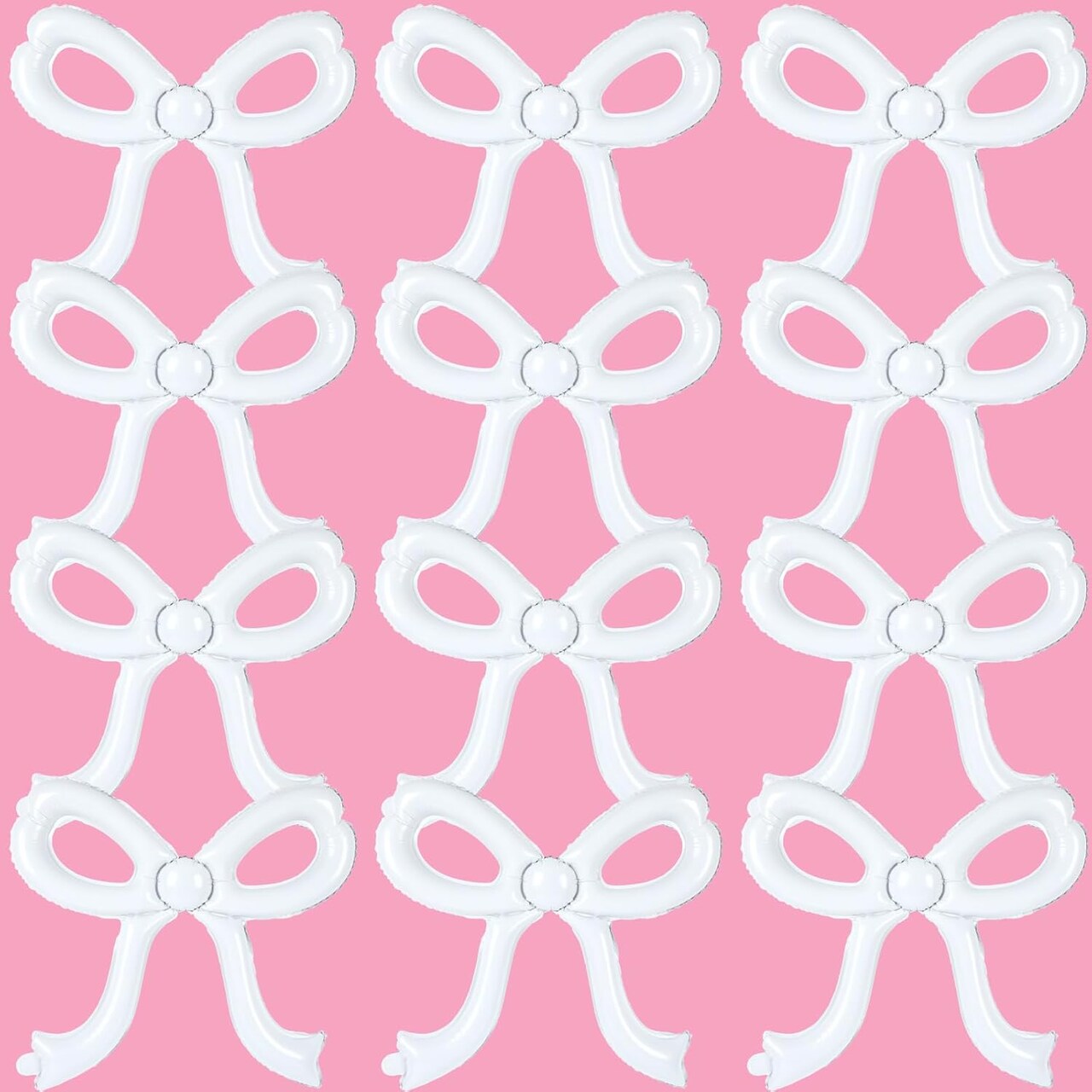 12 Pcs White Bow Balloons Coquette Birthday Bachelorette Party Decorations Giant Bows Themed Foil Balloon for Women Girls Baby Shower Decor